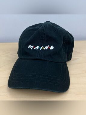 Maine Strapback Dad Hat Friends Logo Black & White Embroidered Logo Cap